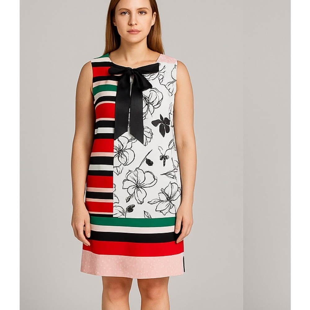 NEW SLNY floral print tie neck color block‎ sleeveless dress, 14